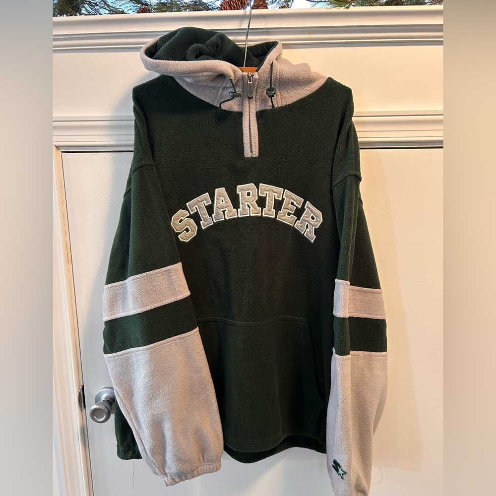 Vintage Y2Kβ Starter 1/4 Zip Fleece Hoodie L Green/Gray